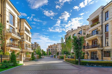 beautiful modern residential complex in light colors, 