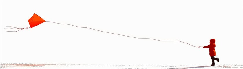 Fototapeta premium Minimalist child playing with a kite, single kite, white background