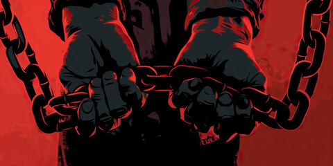 A prisoner shackled in chains, their freedom stolen by the cold, calculating hand of justice