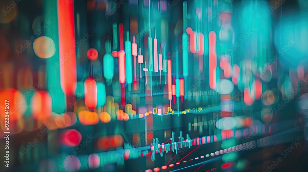 Aufkleber A vibrant digital background showcasing colorful financial data visualization with dynamic charts and graphs.