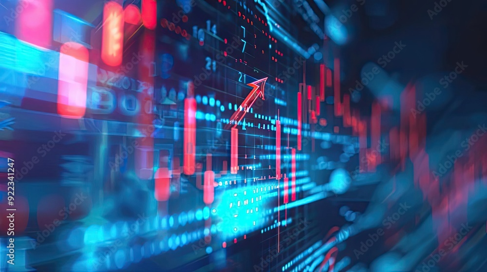 Aufkleber Abstract digital data visualization with glowing graphs and charts representing financial growth and market trends.