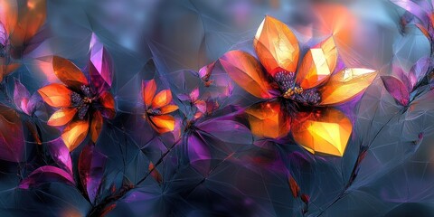 Abstract Flower Artwork with Geometric Shapes and Vibrant Colors