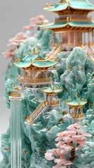 Obraz premium pink white gold carved traditional landscape scene poster background