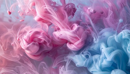 Fototapeta premium Abstract background of pink and blue ink swirls in water.