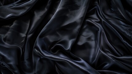 Fototapeta premium Close up of a soft, shiny black velvet fabric with a subtle texture visible in the weave.