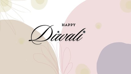 Minimal pastel Background design for Diwali celebration card with botanical elements.