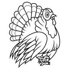 Cute cartoon turkey line art