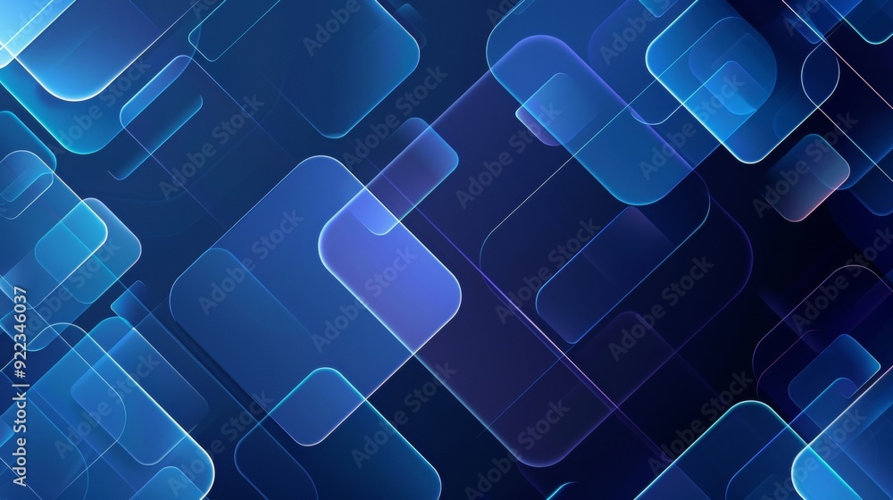 Poster blue gradient background featuring geometric shapes rounded squares and triangles blending seamlessl
