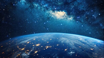 Fototapeta premium Earth from Space with Starry Milky Way