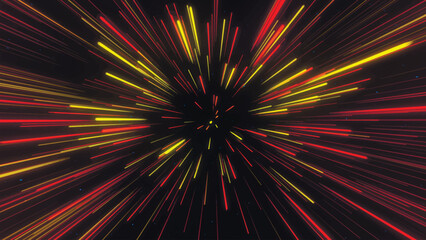 Abstract geometric background of radial lines. Bright fireworks. Data flow tunnel. Explosive star. Motion effect. Vector illustration.