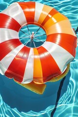 Obraz premium Swimming pool safety ring with red and white stripes.
