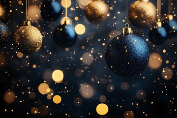 Elegant Christmas Baubles on Glittering Blue Background