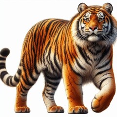 Fototapeta premium Realistic tiger picture on a white background, tiger, animal, cat, wildlife, wild, feline