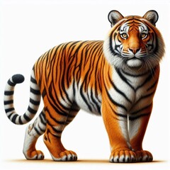 Obraz premium Realistic tiger picture on a white background, tiger, animal, cat, wildlife, wild, feline