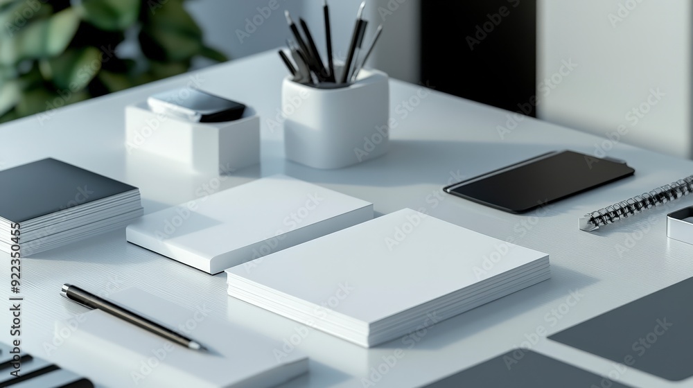 Poster creative notepad mockup display with various designs on desk setting | stationery conceptual visuali