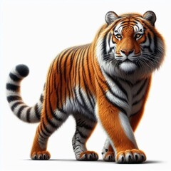 Obraz premium Realistic tiger picture on a white background, tiger, animal, cat, wildlife, wild, feline
