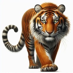 Obraz premium Realistic tiger picture on a white background, tiger, animal, cat, wildlife, wild, feline