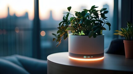 Voice-Activated Hi-Tech Plant Pot Symbolizing the Future of Automated Gardening