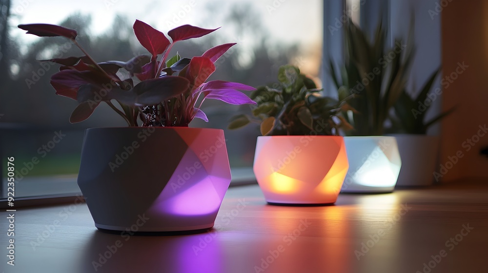 Poster innovative programmable hi-tech plant pot with customizable led light patterns for modern home and