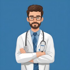 Fototapeta premium illustration of a doctor with arms crossed, confident and professional medical image perfect for healthcare or educational themes