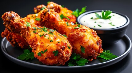 Crispy fried chicken, golden and juicy, no shadows, no text on picture, no logo, no signature, no human body, no people, no plants, 