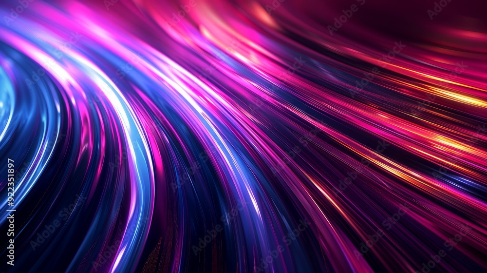 Poster glowing colorful lines in abstract pattern at night