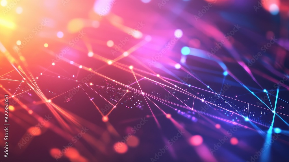 Poster abstract digital background with glowing lines and network connections in a high-tech environment.