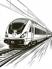 High-Speed Train in Motion, Black and White Illustration