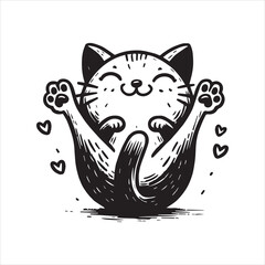 A cat and a plant in an illustrated frame  silhouette vector with white background