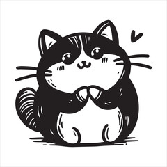 A cat and a plant in an illustrated frame  silhouette vector with white background