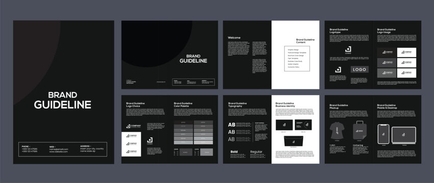 brand guideline portfolio template, brand identity brochure cover leaflet layout, logo brand