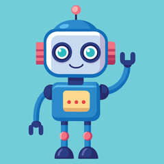 Fototapeta premium Cute 3D Robot Waving Hand Cartoon Vector Icon Illustration