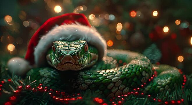 Portrait of a green snake. The conceptual year 2025, the year of the green snake.