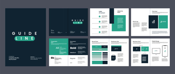 brand guideline portfolio template, brand identity brochure cover leaflet layout, logo brand