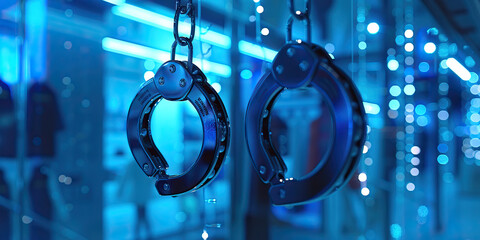 A pair of handcuffs glisten in the light, mockingly dangling from a department store display.