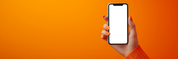 Photo of female hands with smartphone. Mock-up. Isolated screen. PNG
