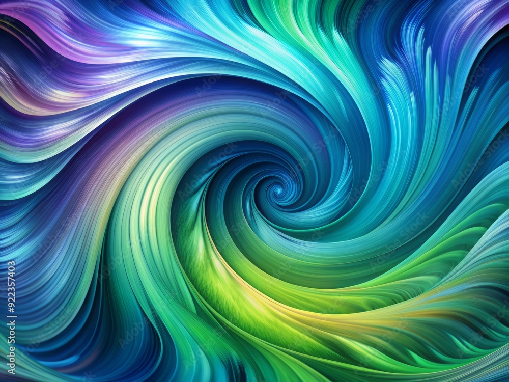 Poster vibrant swirling abstract wave pattern in shades of blue, green, and purple, creating a mesmerizing 