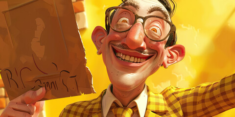 A smiling con artist holds up a sign, advertising their latest scam with an air of nonchalance.