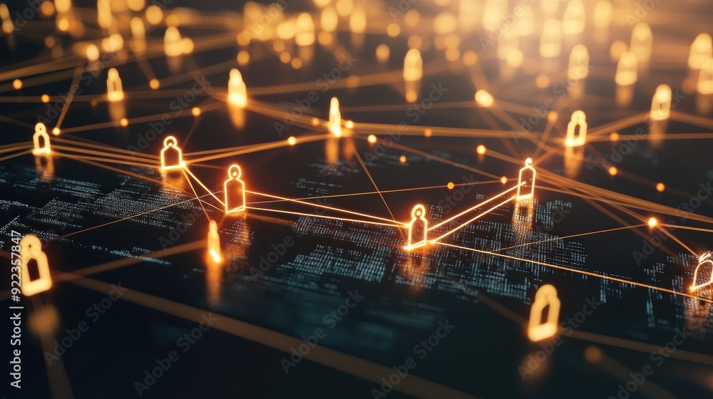 Aufkleber digital business network with glowing connections linking various global nodes.