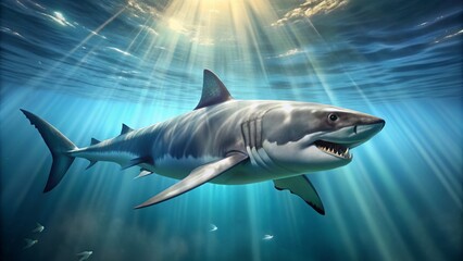 Naklejka premium Great White Shark in the ocean. 3D Rendering illustration.