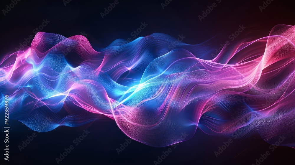 Poster colorful abstract wave patterns illuminated by a vibrant light display in a dark space