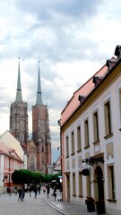 Fototapeta premium Ancient buildings on Ostrow Tumski at daytime in Wroclaw