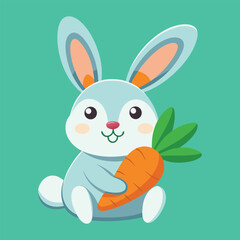 Cute Rabbit Bite Carrot Cartoon Vector Icon Illustration