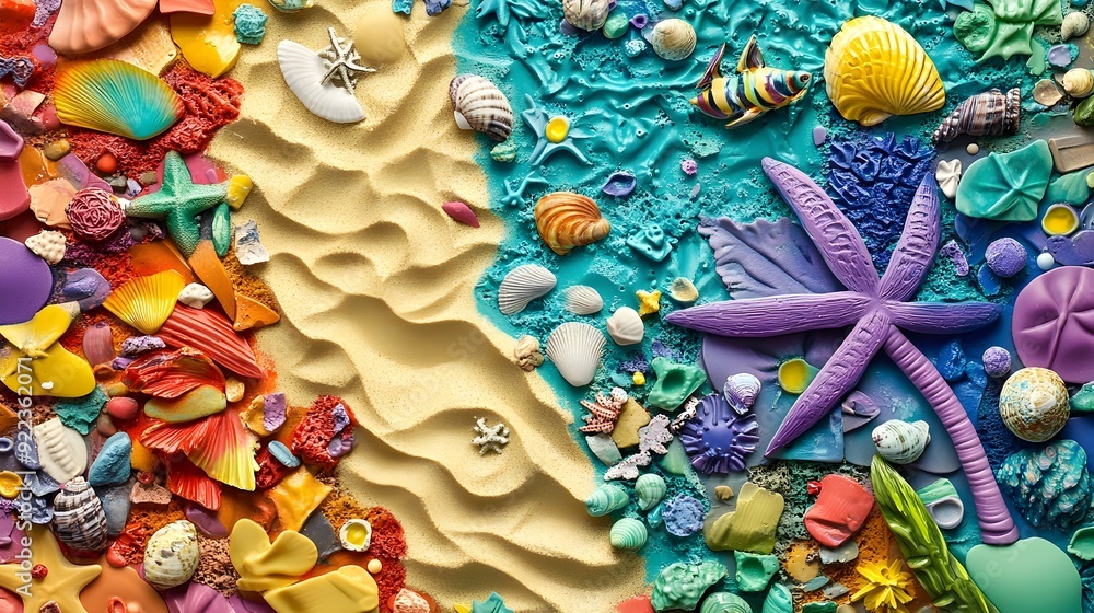 Aufkleber vibrant underwater seabed textures and patterns with starfish and shells