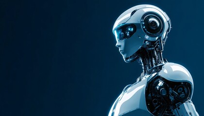 A Robot Displayed Against a Deep Blue Background Robot