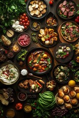 Colorful meal options on cutting board with ingredients around.