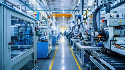 Automated machinery in a factory producing wind turbine components