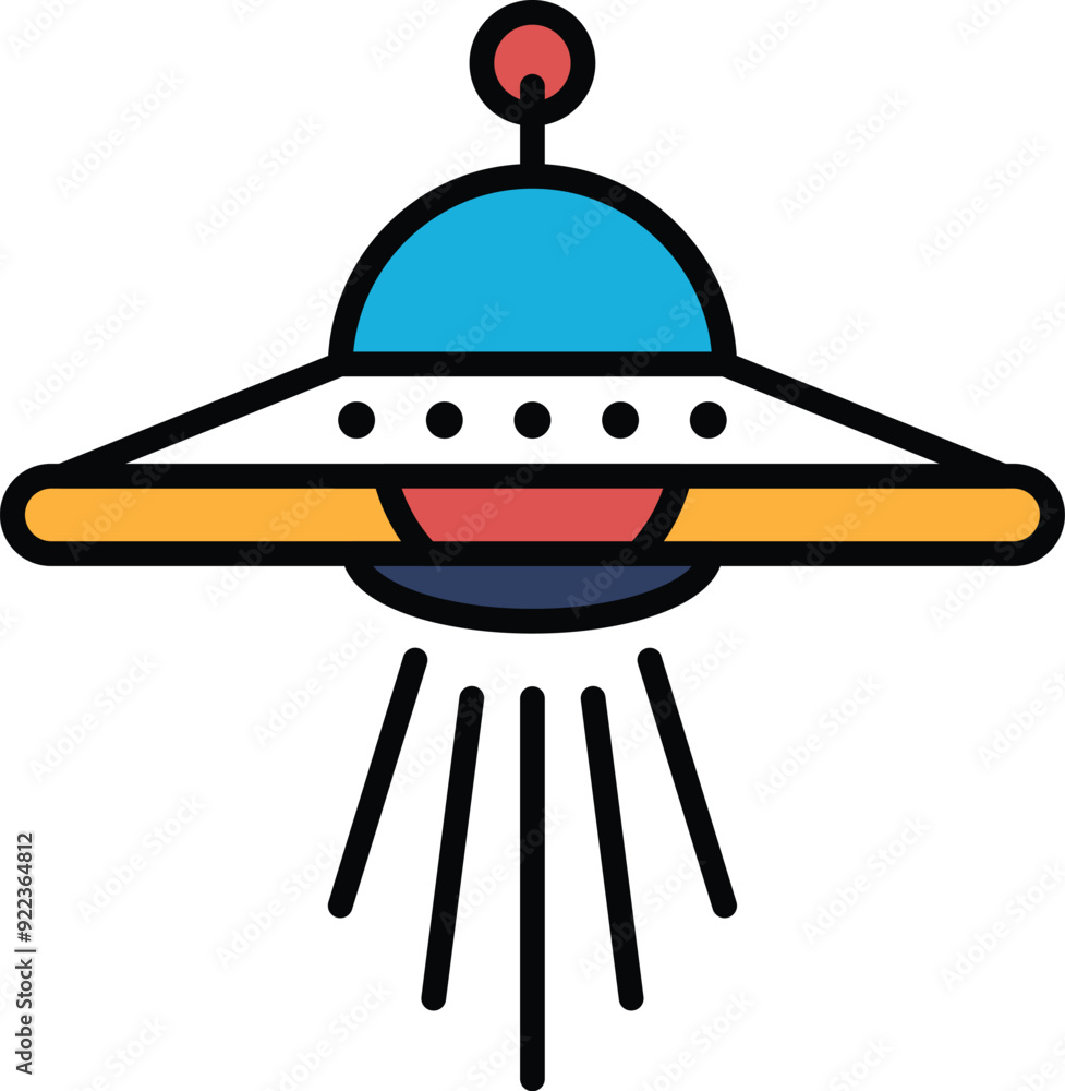 Poster a black and white drawing of a spaceship with a light shining on it. the spaceship is flying through