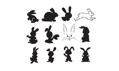 Rabbit vector, Clipart, Silhouette, Vector, icons, illustration, design.