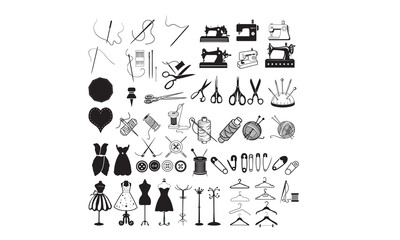 Sewing instrument Vector bundle, Clipart, Silhouette, Vector, icons, illustration, design.
